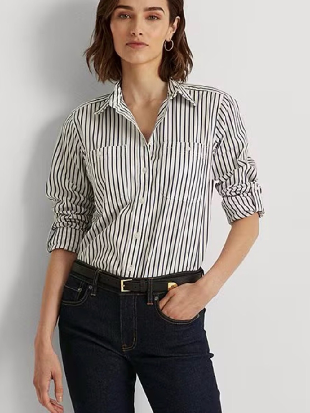 Lauren Ralph Lauren White Shirt with Navy Stripes